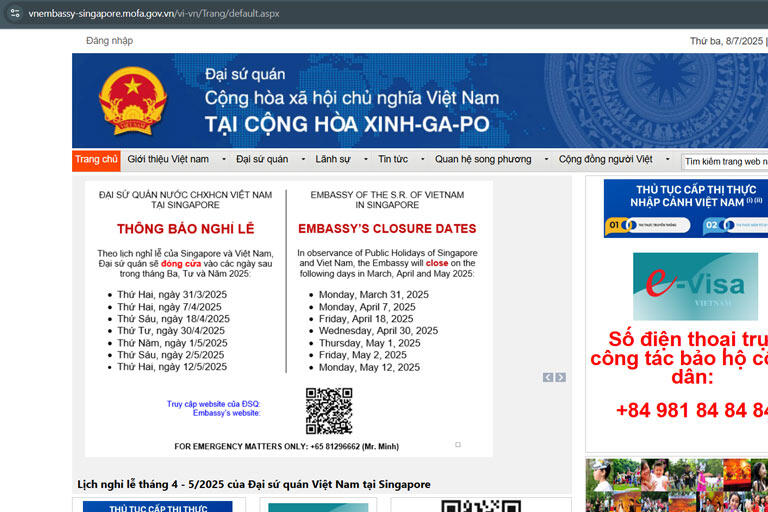 Trang web chính thức của Đại sứ quán Việt Nam tại Singapore