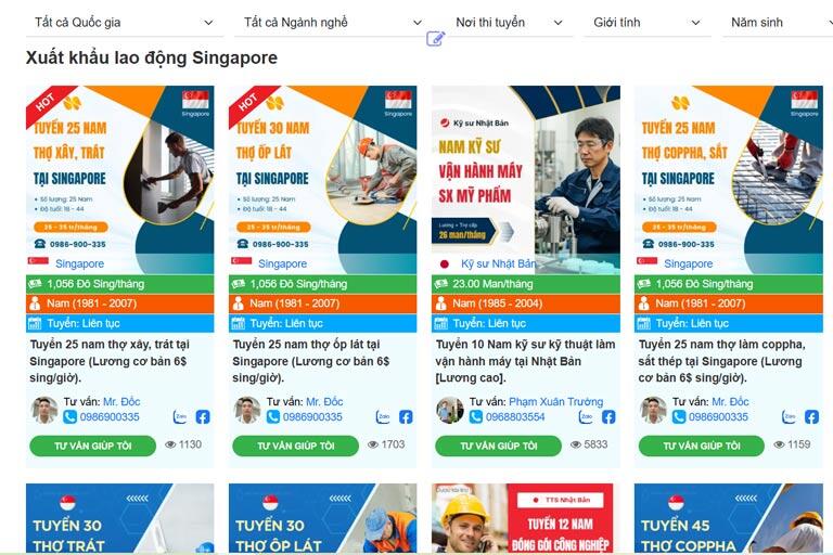 Các đơn hàng đi xuất khẩu lao động Singapore được cập nhật liên tục trên Sàn xuất khẩu lao động. com