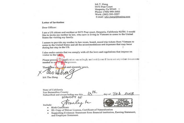 Ví dụ một mẫu thư mời thăm thân