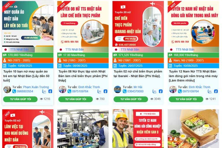 Các đơn hàng được cập nhật liên tục trên Sàn xuất khẩu lao động. Com