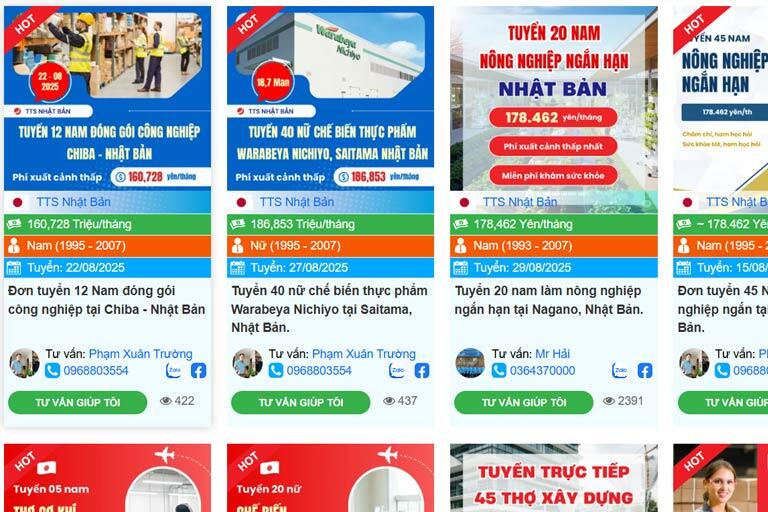 Các đơn hàng liên tục được cập nhật trên Sàn xuất khẩu lao động. Com