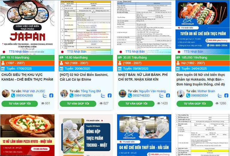 Các đơn hàng chế biến thủy sản Nhật Bản được cập nhật liên tục trên Sàn xuất khẩu lao động