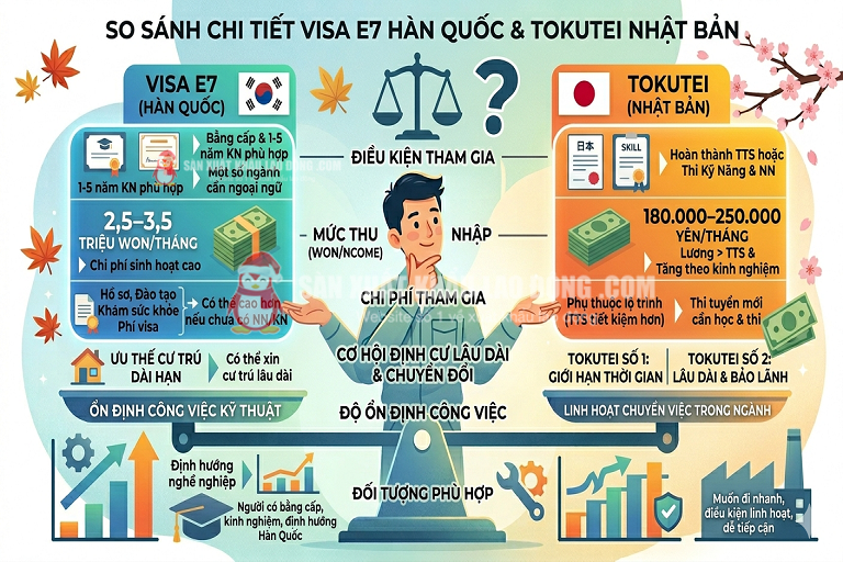 So s&aacute;nh Visa E7 v&agrave; Tokutei Nhật chi tiết
