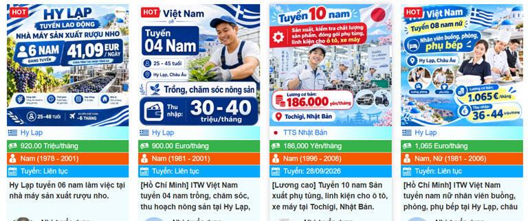 Một số đơn h&agrave;ng XKLĐ Hy Lạp được đăng tải tr&ecirc;n S&agrave;n xuất khẩu lao động