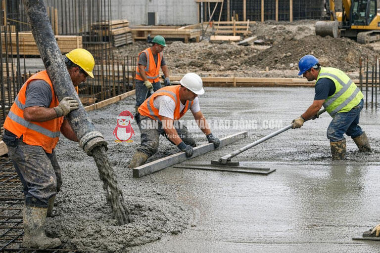 C&ocirc;ng nh&acirc;n x&acirc;y dựng tại Litva thực hiện c&ocirc;ng việc lắp dựng cốt th&eacute;p cho kết cấu b&ecirc; t&ocirc;ng.